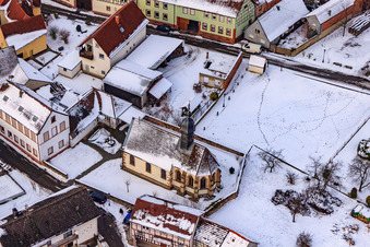 Aerial view of Church of St. Anna near Snow in Dierbach in the state Rhineland-Palatinate, Germany