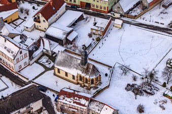 Aerial photograpy of Church of St. Anna near Snow in Dierbach in the state Rhineland-Palatinate, Germany