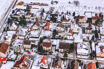 Garden Street in the snow in Barbelroth in the state Rhineland-Palatinate, Germany