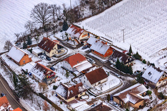 Konrad-Hofmann-Straße in the snow in Hergersweiler in the state Rhineland-Palatinate, Germany