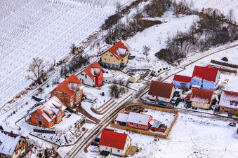 Schaidter Weg in winter with snow in Hergersweiler in the state Rhineland-Palatinate, Germany