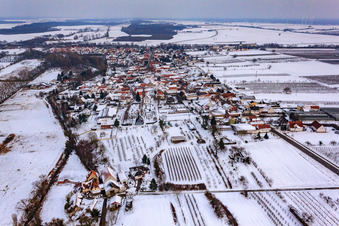 Village view from the west in snow in Winden in the state Rhineland-Palatinate, Germany