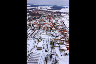 Aerial photograpy of Village view from the west in snow in Winden in the state Rhineland-Palatinate, Germany