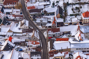 Aerial view of Town hall in the snow in Winden in the state Rhineland-Palatinate, Germany