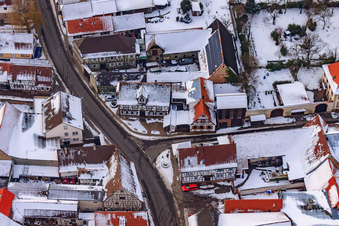 Aerial photograpy of Town hall in the snow in Winden in the state Rhineland-Palatinate, Germany