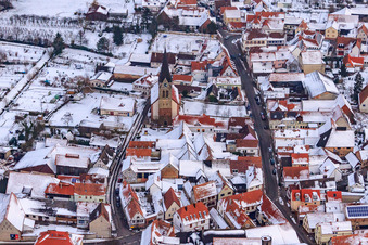 Oblique view of Church of St. Martin near Snow in Steinweiler in the state Rhineland-Palatinate, Germany