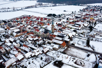 Kandeler Straße x Hauptstraße in winter with snow in Erlenbach bei Kandel in the state Rhineland-Palatinate, Germany