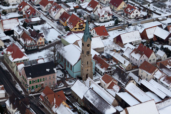 Protestant Church, Town Hall in Erlenbach bei Kandel in the state Rhineland-Palatinate, Germany