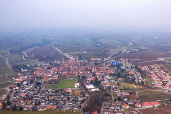 Aerial photograpy of Village view from the west in winter in the district Mörzheim in Landau in der Pfalz in the state Rhineland-Palatinate, Germany