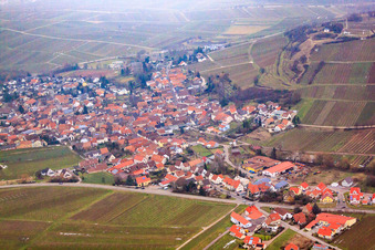 Village view from the south in winter in Ilbesheim bei Landau in the state Rhineland-Palatinate, Germany