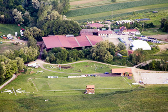 Aerial view of Horse farm in Neewiller-près-Lauterbourg in the state Bas-Rhin, France
