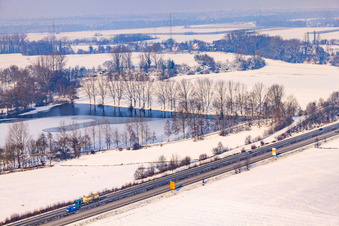 Winter break at the quarry lake in Rheinzabern in the state Rhineland-Palatinate, Germany