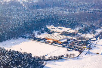 IGS Rheinzabern, Römerbadschule in winter with snow in Rheinzabern in the state Rhineland-Palatinate, Germany