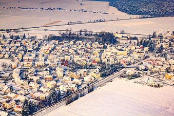 Freiherr-von-Stein-Straße in winter with snow in Rheinzabern in the state Rhineland-Palatinate, Germany