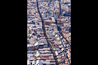 Rheinstraße and Juststraße in winter with snow in Kandel in the state Rhineland-Palatinate, Germany