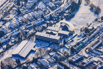 Realschule am Rennbuckel in winter with snow in the district Nordweststadt in Karlsruhe in the state Baden-Wuerttemberg, Germany