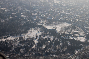 Aerial view of Lock in the district Innenstadt-West in Karlsruhe in the state Baden-Wuerttemberg, Germany
