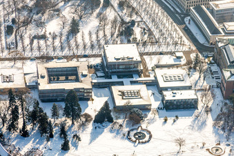 Wintry snowy Court- Building complex of the Bundesverfassungsgericht in Karlsruhe in the state Baden-Wurttemberg, Germany