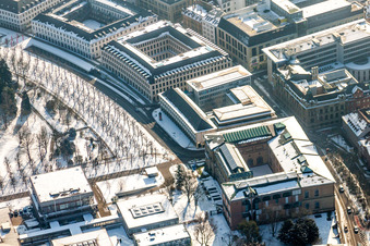 Wintry snowy Court- Building complex of the Bundesverfassungsgericht in Karlsruhe in the state Baden-Wurttemberg, Germany