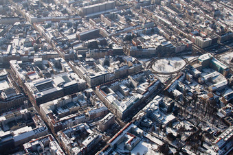 Aerial view of Mühlburger Gate in the district Innenstadt-West in Karlsruhe in the state Baden-Wuerttemberg, Germany
