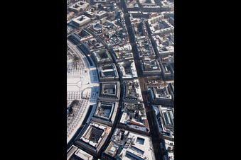 Aerial view of Pedestrians in the district Innenstadt-Ost in Karlsruhe in the state Baden-Wuerttemberg, Germany