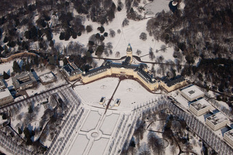 Lock in the district Innenstadt-West in Karlsruhe in the state Baden-Wuerttemberg, Germany from the plane