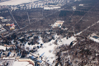 Castle Park in the district Innenstadt-West in Karlsruhe in the state Baden-Wuerttemberg, Germany from above