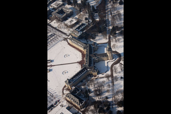 Lock in the district Innenstadt-West in Karlsruhe in the state Baden-Wuerttemberg, Germany seen from a drone