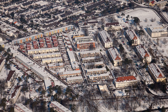 Aerial view of Weststadt in the district Nordstadt in Karlsruhe in the state Baden-Wuerttemberg, Germany