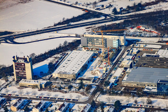 LUBW at Hertzstraße x Weissenburger Straße in winter with snow in the district Nordweststadt in Karlsruhe in the state Baden-Wuerttemberg, Germany