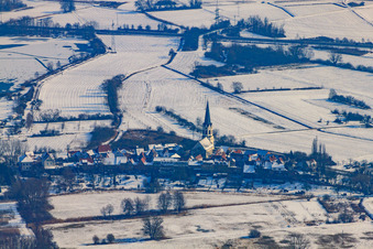 Hinterstädel from the west in winter with snow in Jockgrim in the state Rhineland-Palatinate, Germany