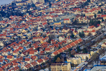 Schuberstraße in winter with snow in Kandel in the state Rhineland-Palatinate, Germany