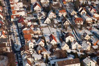 Gartenstadt settlement frozen in winter in Kandel in the state Rhineland-Palatinate, Germany