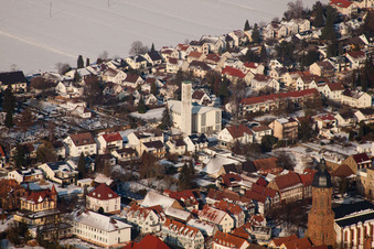 St. Pius Church in winter with snow in Kandel in the state Rhineland-Palatinate, Germany
