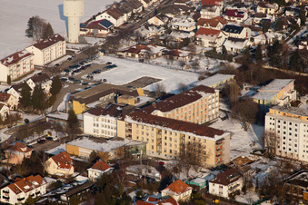 Aerial view of Asklepios Hospital in winter with snow in Kandel in the state Rhineland-Palatinate, Germany