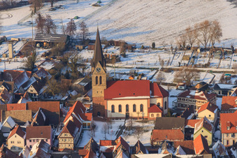 Church of St. Martin near Snow in Steinweiler in the state Rhineland-Palatinate, Germany out of the air