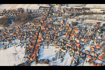 Location overview in winter with snow in the district Ingenheim in Billigheim-Ingenheim in the state Rhineland-Palatinate, Germany