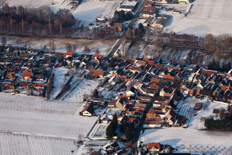 Aerial photograpy of In winter in the district Klingen in Heuchelheim-Klingen in the state Rhineland-Palatinate, Germany