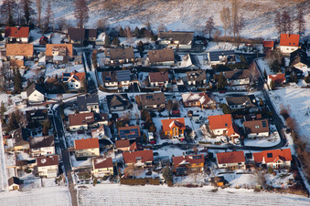 In winter in the district Klingen in Heuchelheim-Klingen in the state Rhineland-Palatinate, Germany from above