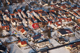 Aerial view of In winter in the district Heuchelheim in Heuchelheim-Klingen in the state Rhineland-Palatinate, Germany