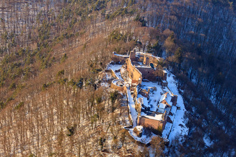 Aerial view of Madenburg in Eschbach in the state Rhineland-Palatinate, Germany