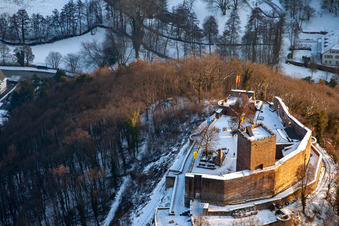 Landeck Ruins in Klingenmünster in the state Rhineland-Palatinate, Germany out of the air