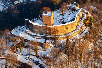 Landeck Ruins in Klingenmünster in the state Rhineland-Palatinate, Germany from the plane