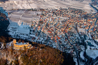 Landeck Ruins in Klingenmünster in the state Rhineland-Palatinate, Germany from a drone