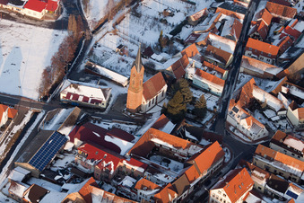 Aerial view of Church in winter in the district Drusweiler in Kapellen-Drusweiler in the state Rhineland-Palatinate, Germany