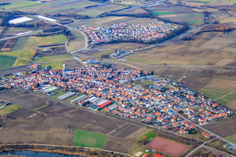 Aerial view of View of the town from the southeast in Neupotz in the state Rhineland-Palatinate, Germany