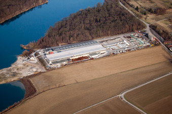 Aerial view of Schlangenlach commercial area in Linkenheim-Hochstetten in the state Baden-Wuerttemberg, Germany