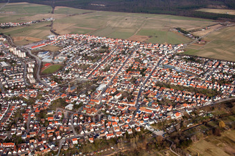 From the west in the district Linkenheim in Linkenheim-Hochstetten in the state Baden-Wuerttemberg, Germany