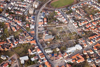 Protestant church at the cemetery in the district Linkenheim in Linkenheim-Hochstetten in the state Baden-Wuerttemberg, Germany