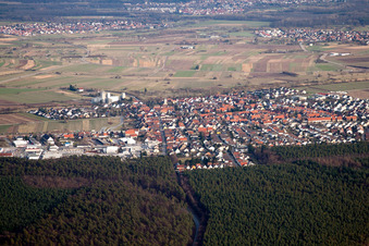 Aerial view of Town View of the streets and houses of the residential areas in the district Friedrichstal in Stutensee in the state Baden-Wurttemberg